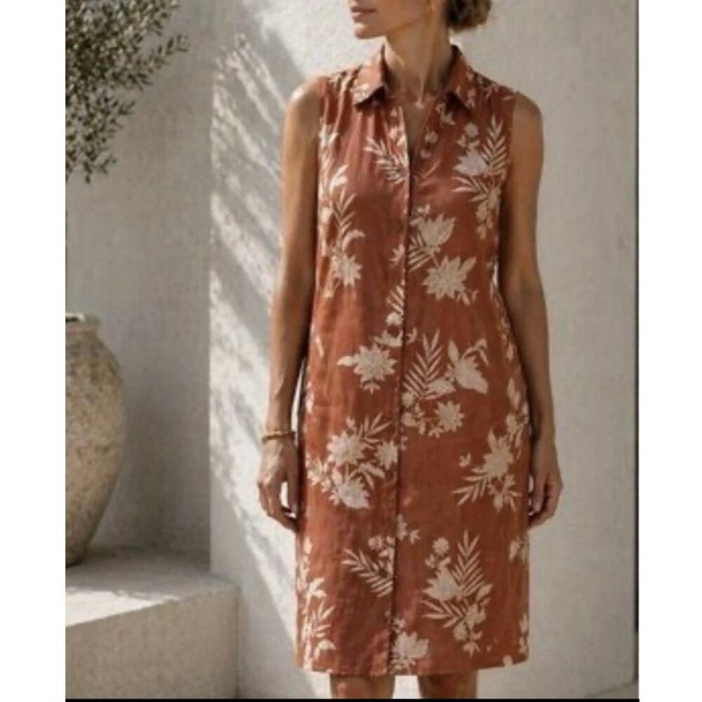 Garnet Hill Linen Shirt Dress Rust Floral Women’s SIZE 2 NWOT (2)